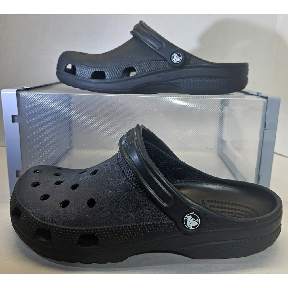 Crocs Unisex Classic Black Slip- On  Clogs Size Men's 8 - Women's 10 With Flaws
